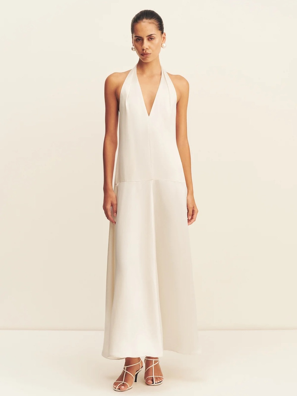 Shona Joy Ivory Savanna Halter Open Back Maxi Dress